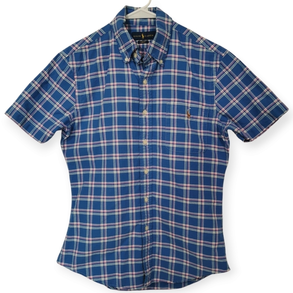 Ralph Lauren Blue Label Slim Fit Plaid Shirt Blue Pink Size S